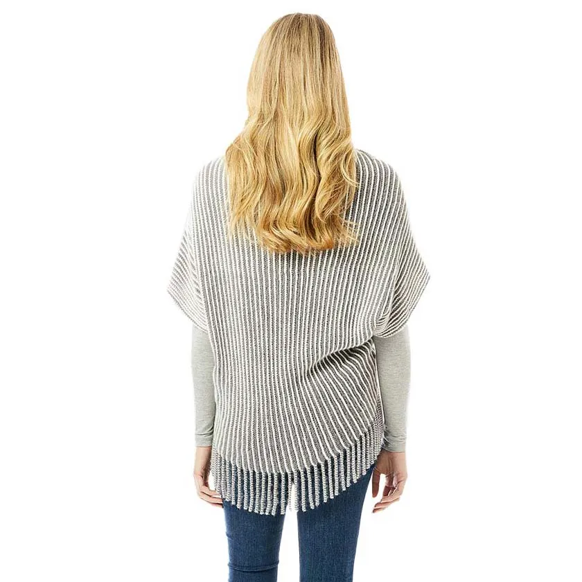 Striped Chenille Shrug With Fringe