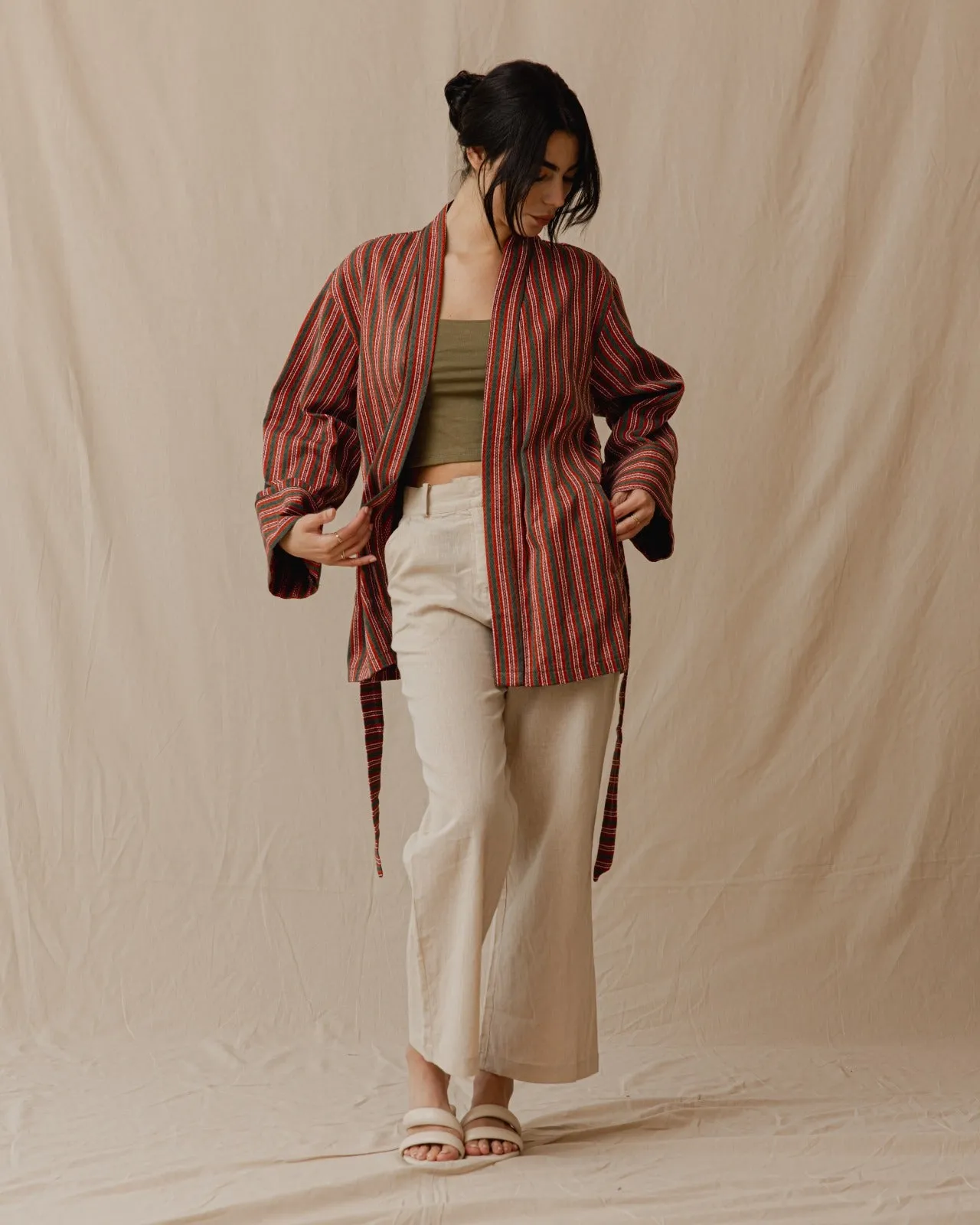 Striped Kimono Olive X Orange