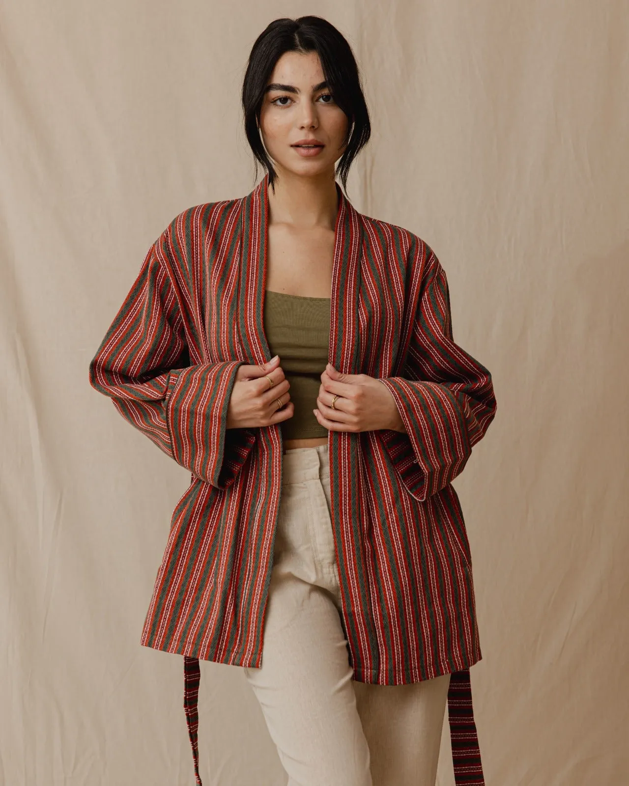 Striped Kimono Olive X Orange