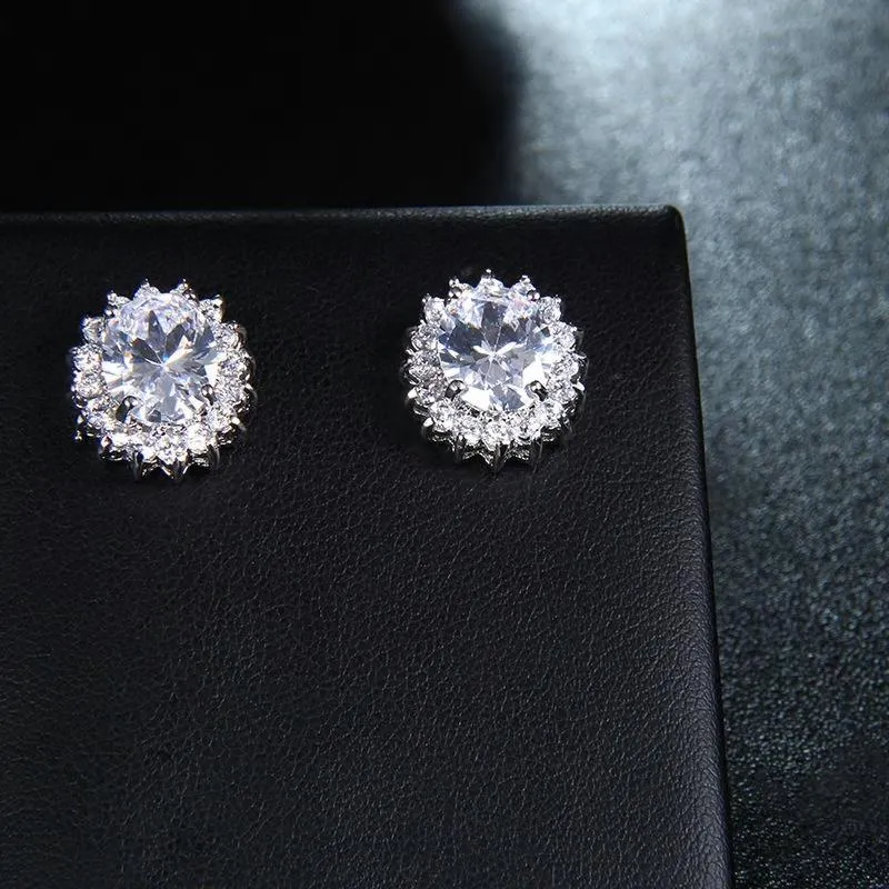 Stylish CZ Crystal Flower Style Stud - 4 colors