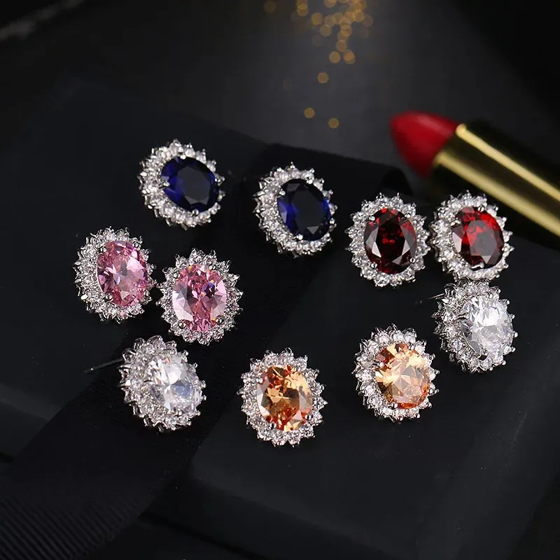 Stylish CZ Crystal Flower Style Stud - 4 colors