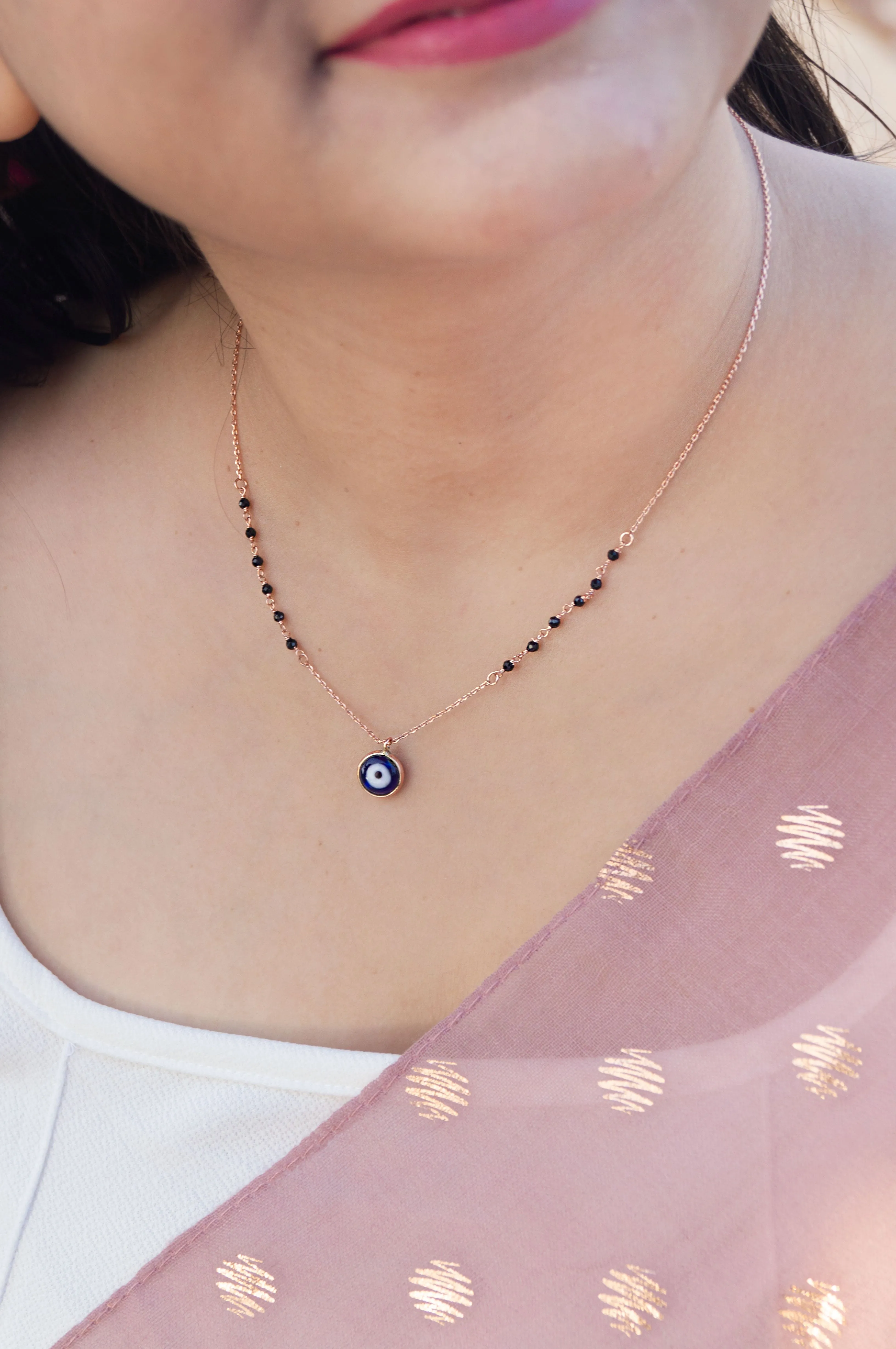 Stylish Evil Eye Gold Plated Sterling Silver Mangalsutra Necklace