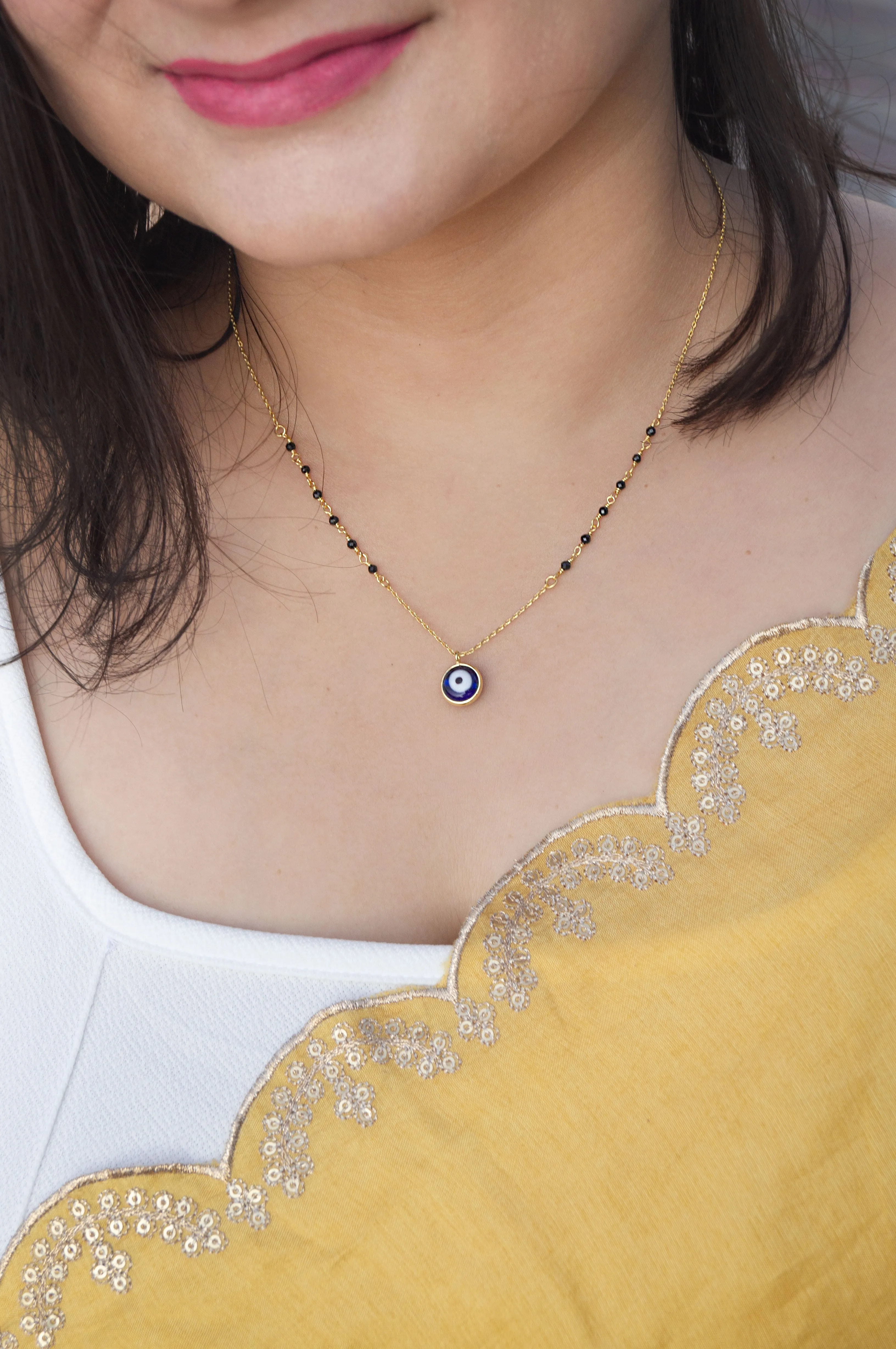 Stylish Evil Eye Gold Plated Sterling Silver Mangalsutra Necklace