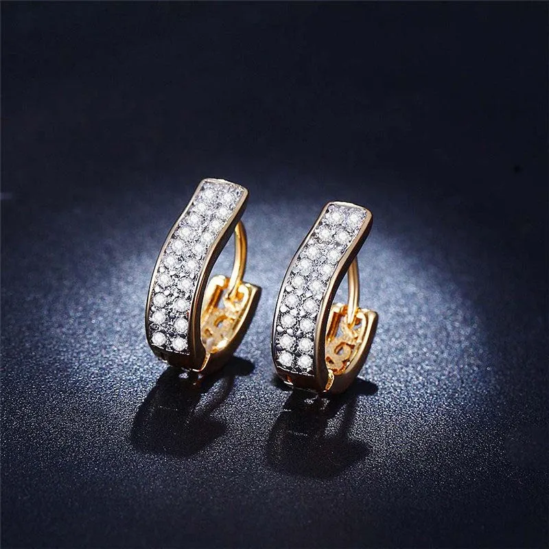 Stylish Golden CZ Zircon Hoop Earrings