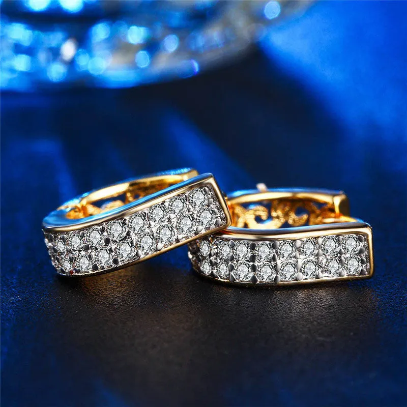 Stylish Golden CZ Zircon Hoop Earrings