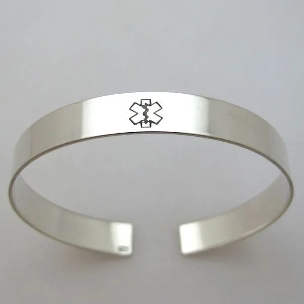 Stylish Medical Alert Bracelet - Custom Allergy Cuff Bracelet