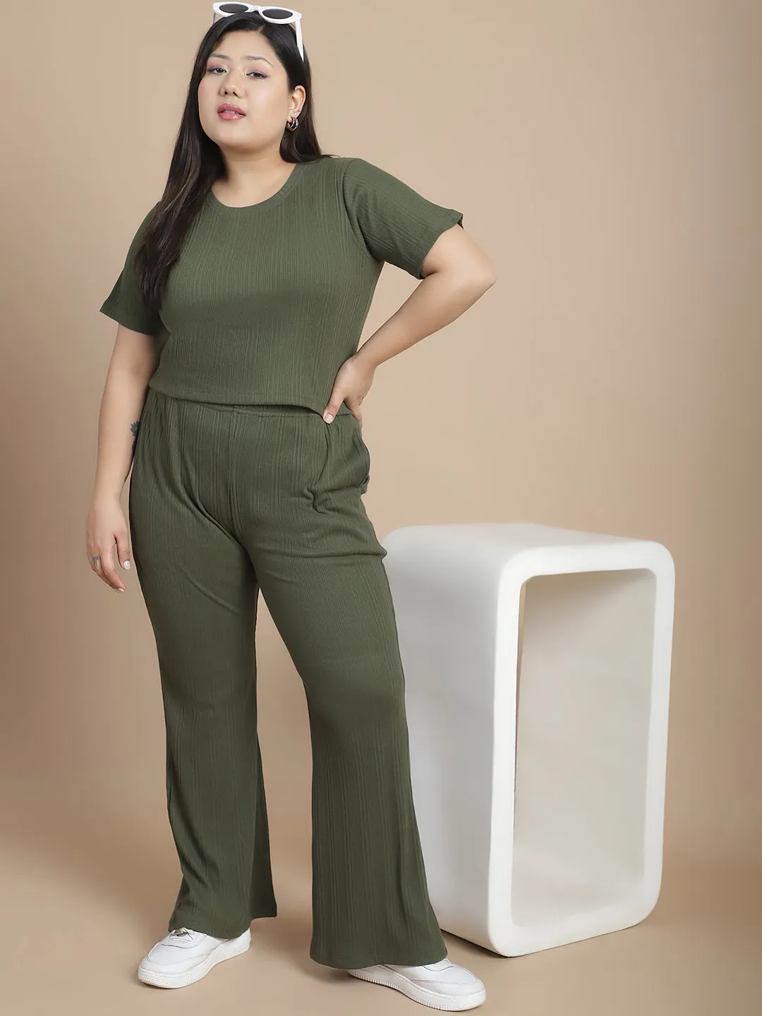 Stylish Olive Drop Needle Co-ord Set