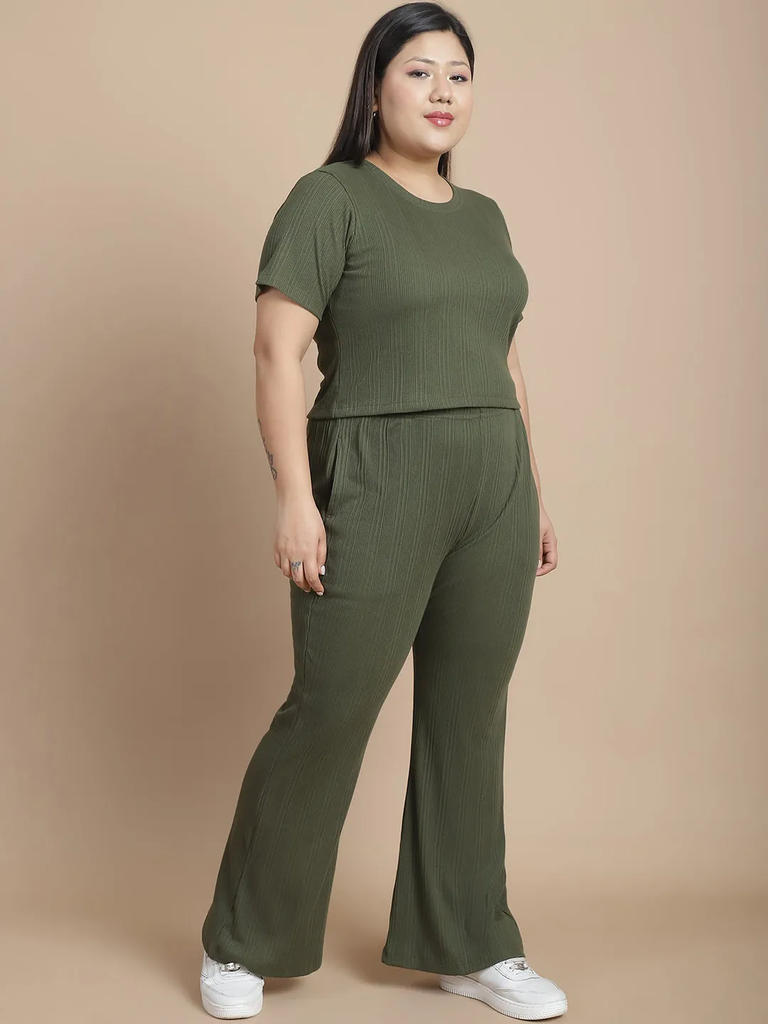 Stylish Olive Drop Needle Co-ord Set