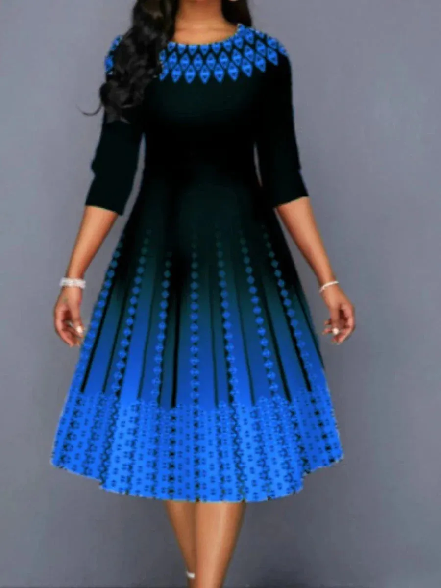 Stylish Plus Size Geometric Print Midi Dress for Winter Parties