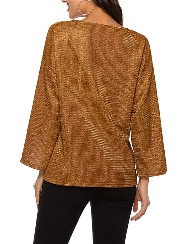 Stylish Women's Sequin Embellished Fleece Blouse