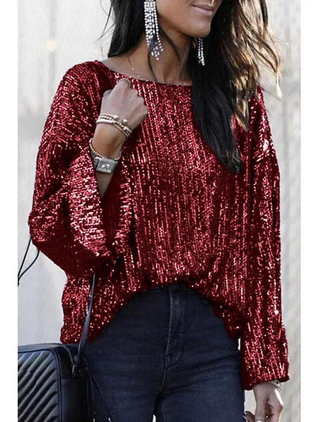 Stylish Women's Sequin Embellished Fleece Blouse