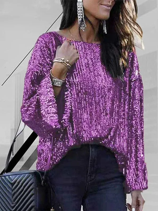 Stylish Women's Sequin Embellished Fleece Blouse