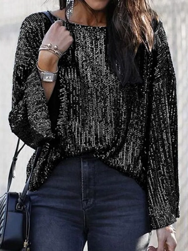 Stylish Women's Sequin Embellished Fleece Blouse