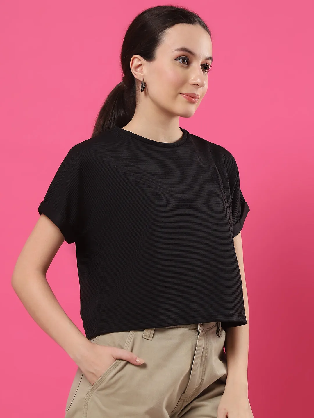 Stylish Women's Solid Polyester Crop Top