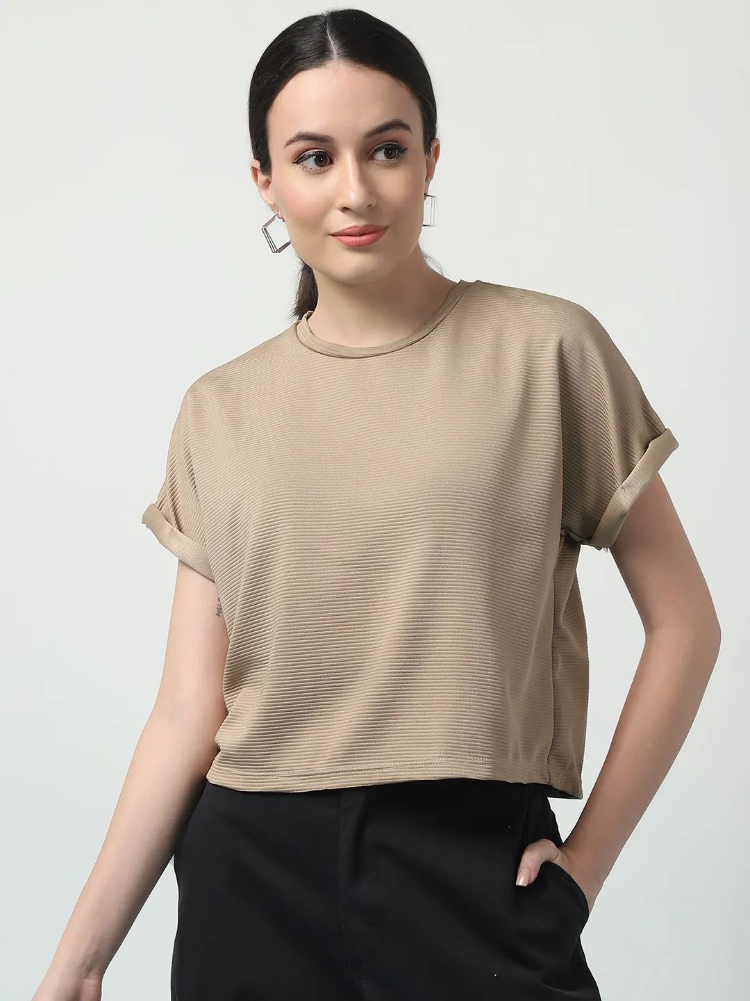 Stylish Women's Solid Polyester Crop Top