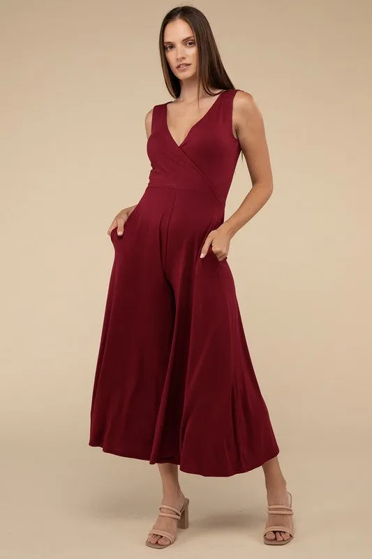 Surplice Neckline Sleeveless Jumpsuit