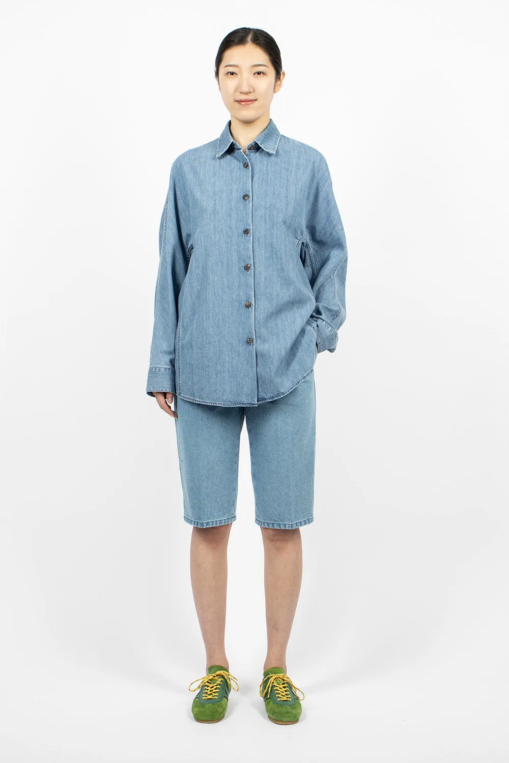 Tailored Denim Shorts Light Blue