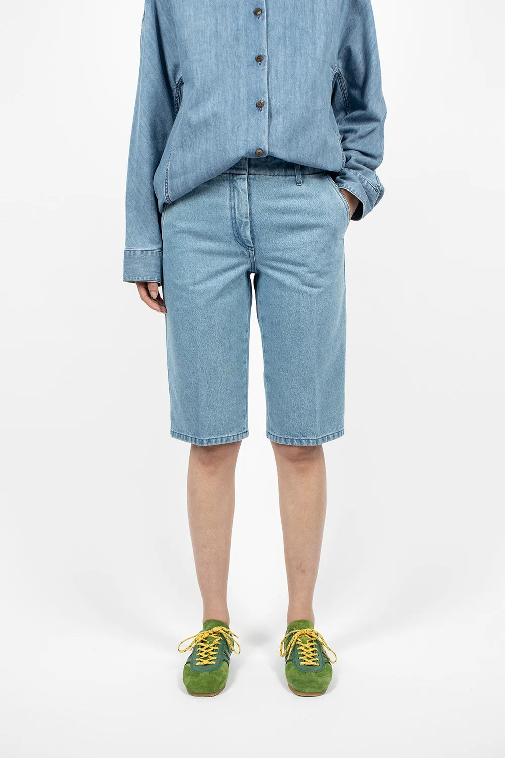 Tailored Denim Shorts Light Blue