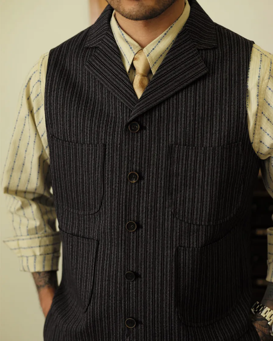 Twist Twill Striped Vest Black